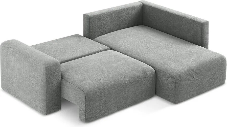 Szürke zsenília kinyitható-tárolóhelyes sarokkanapé (jobb oldali-L alakú) Kona – Makamii