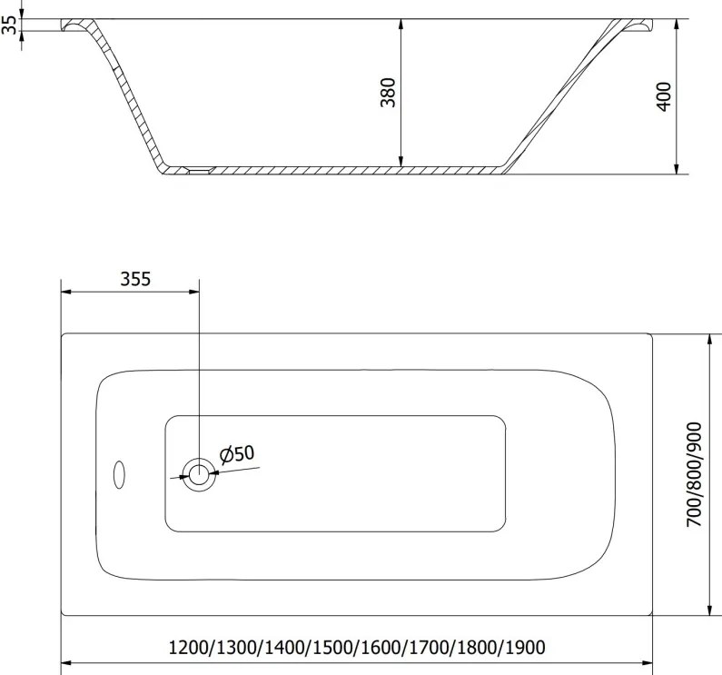 Mexen Vega téglalap alakú kád 190 x 90 cm, fehér - 55011909000