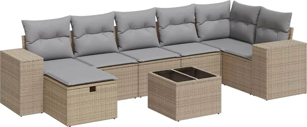 vidaXL 8 részes bézs polyrattan kerti ülőgarnitúra párnával