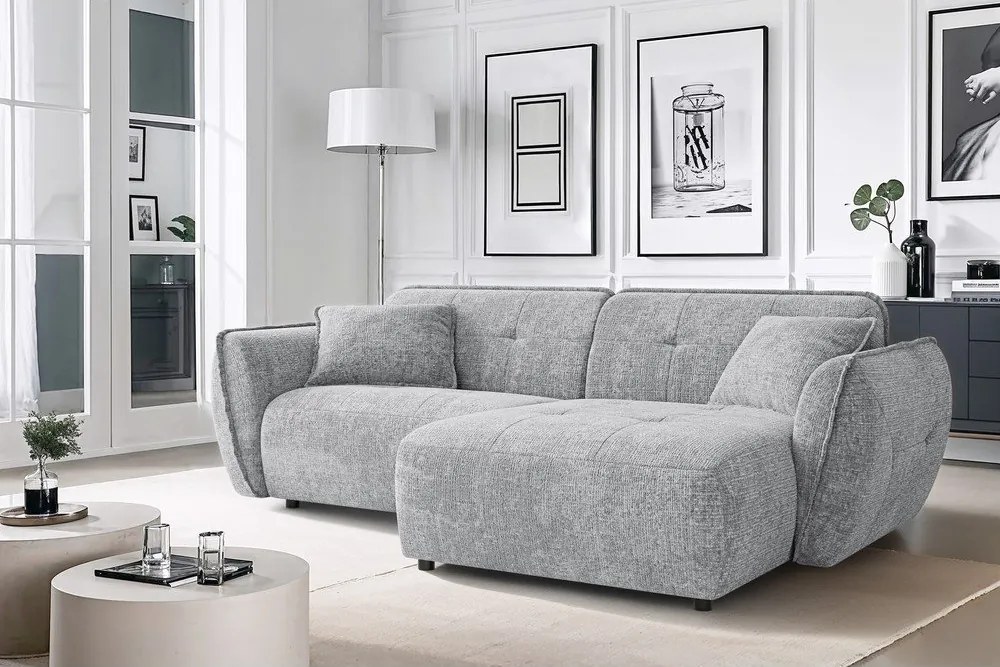 Világosszürke zsenília sarokkanapé (jobb oldali-heverő résszel) Nelia – Ropez