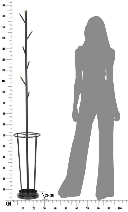 Éhség/esernyőtartó glam fekete ø 26x176cm