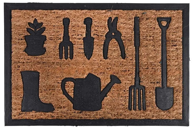 Kókuszrost és gumi lábtörlő kerti eszközök mintával, 60 x 40 cm