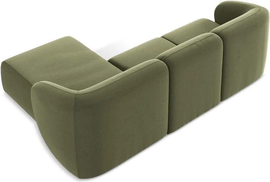 Zöld bársony sarokkanapé (jobb oldali-heverő résszel) Lani – Makamii