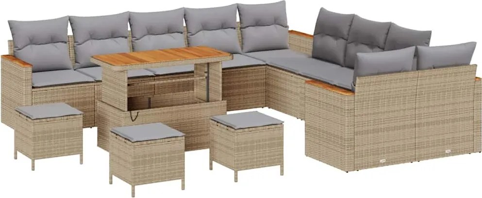 vidaXL Kerti Kanapé Szett 14 pcs Bézs polirattan