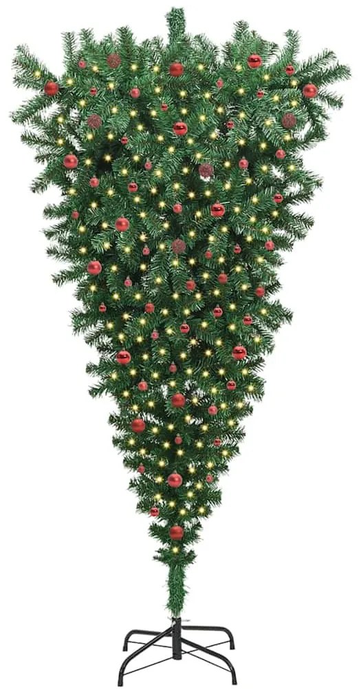 Fejjel lefelé álló műfenyő, előre világítva, gömbdíszes szett