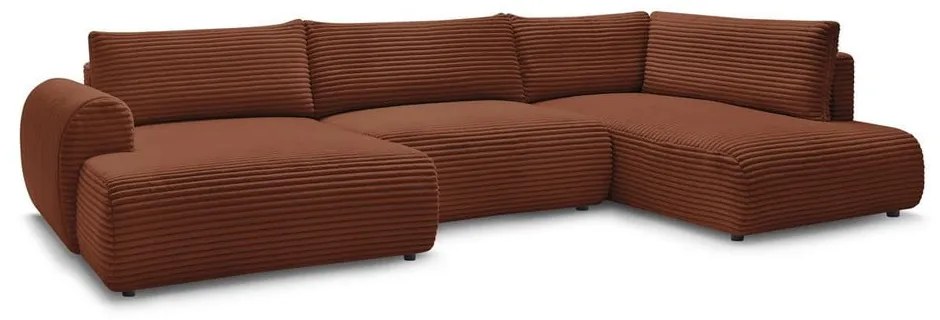 Téglavörös kordbársony kinyitható-tárolóhelyes sarokkanapé (jobb oldali-U alakú) Lucien – Bobochic Paris