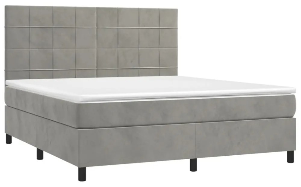 világosszürke bársony rugós és LED-es ágy matraccal 160x200 cm