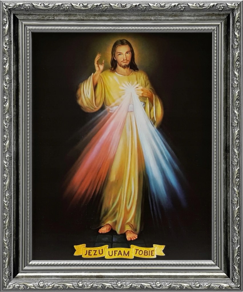 Vászonkép 31x26 Jézus Krisztus Jézus Bízom Benned Ezüst Díszített Keret