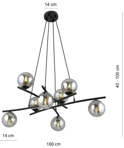 Csillár zsinóron ESSA 8xE14/10W/230V fekete/füstös