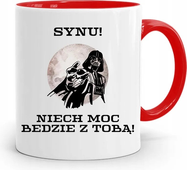 Piros Ajándék Bögre Fiúnak Erő Veled, fényképes nyomattal