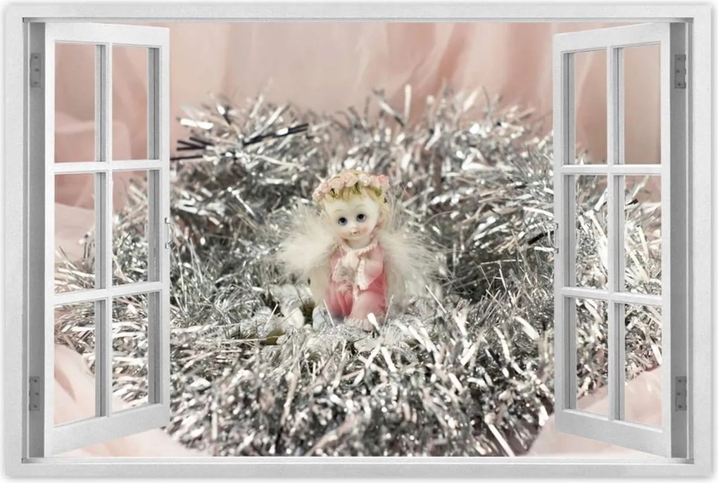 Poszter 60x40 Angyalka ezüst szénában