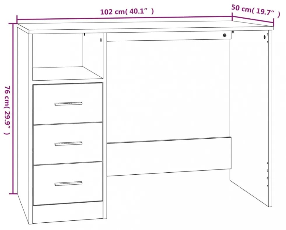 fekete szerelt fa íróasztal fiókokkal 102 x 50 x 76 cm