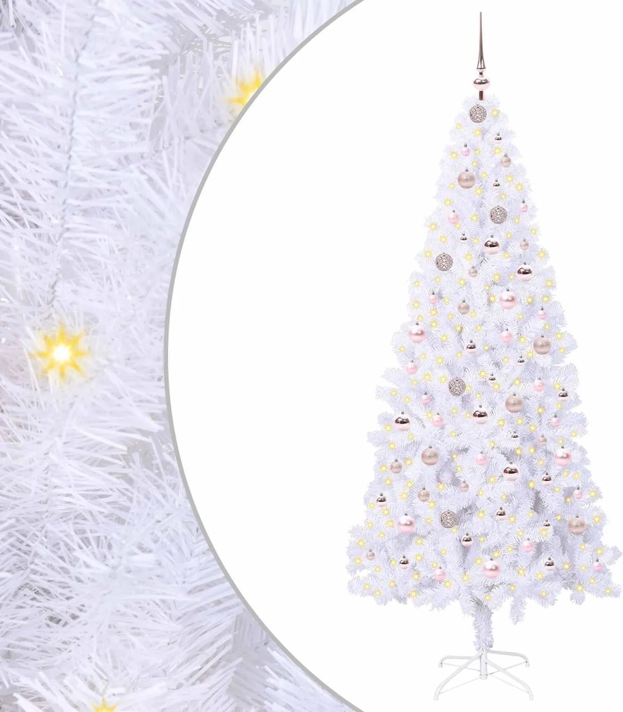 vidaXL Mű karácsonyfa 300 LED-del állvánnyal Fehér 210 cm PVC és Acél