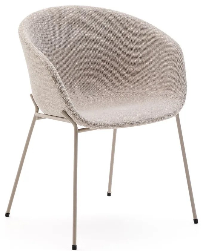 Bézs kárpitozott karfás étkezőfotel Yvette – Kave Home