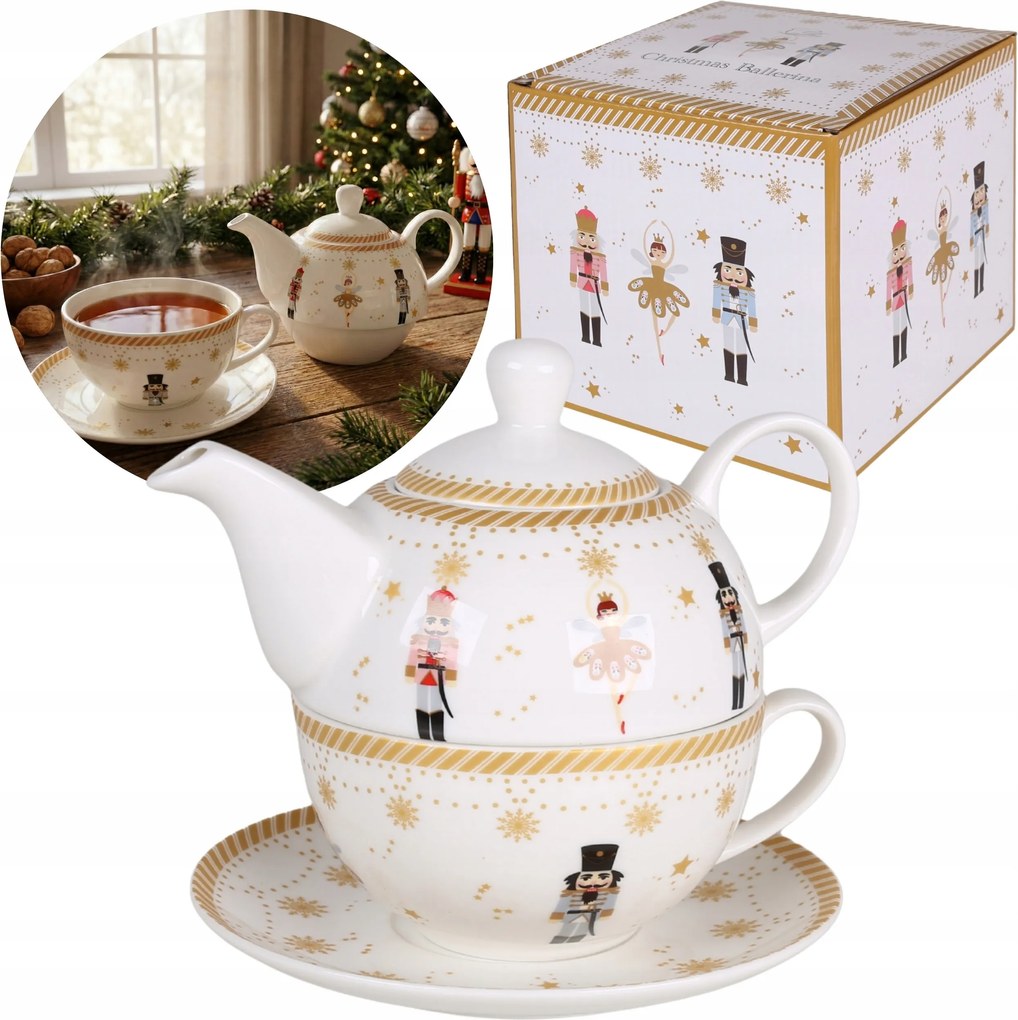 Karácsonyi teáskészlet: 300 ml-es csésze 450 ml-es kancsó csészealj