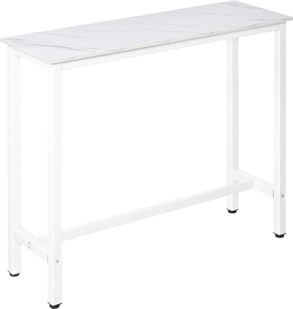 HOMCOM Bárasztal Magas Asztal Melamin Felülettel Márvány Hatással és Acél Lábakkal Modern Stílusban Konyhához, Büféhez, Étkezőhöz 120x40x100 cm Fehér