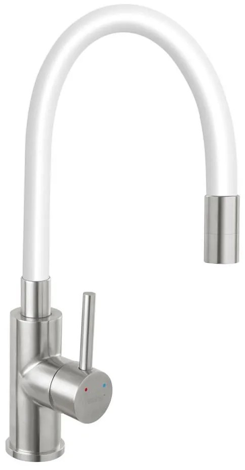 FERRO - Mosogató csap rugalmas karral rozsdamentes/fehér