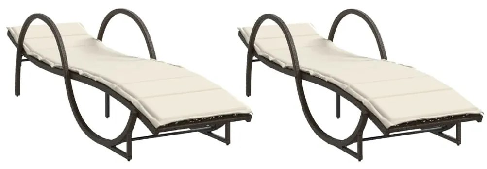 2 db barna polyrattan napozóágy párnával