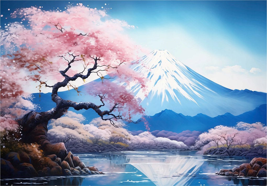 Flizelin fotótapéta Japán tájkép Sakura és hegyek harmónia 416x254 +ragasztó