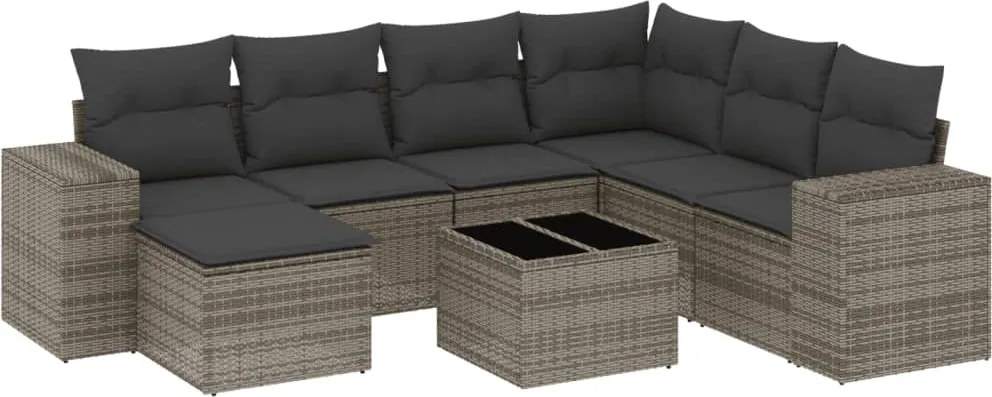 vidaXL 8 részes szürke polyrattan kerti ülőgarnitúra párnákkal