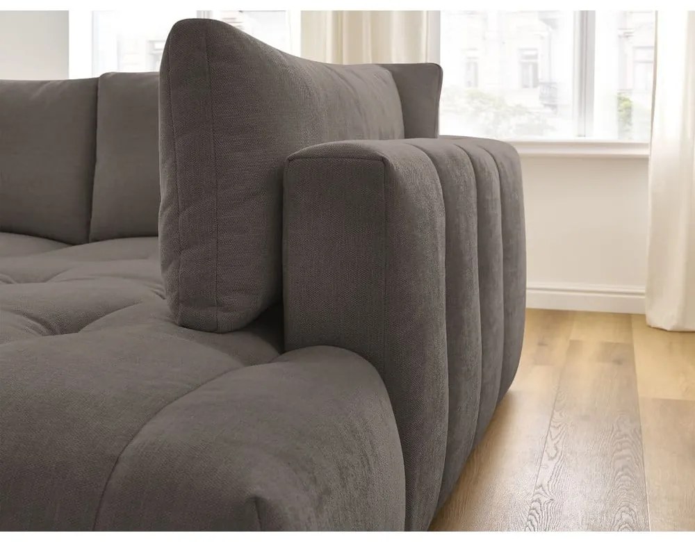 Szürkésbarna kinyitható-tárolóhelyes sarokkanapé (jobb oldali-L alakú) Fuji – Bobochic Paris