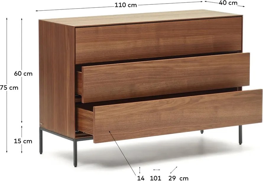 Natúr színű alacsony komód diófa dekorral 110x75 cm Vedrana – Kave Home