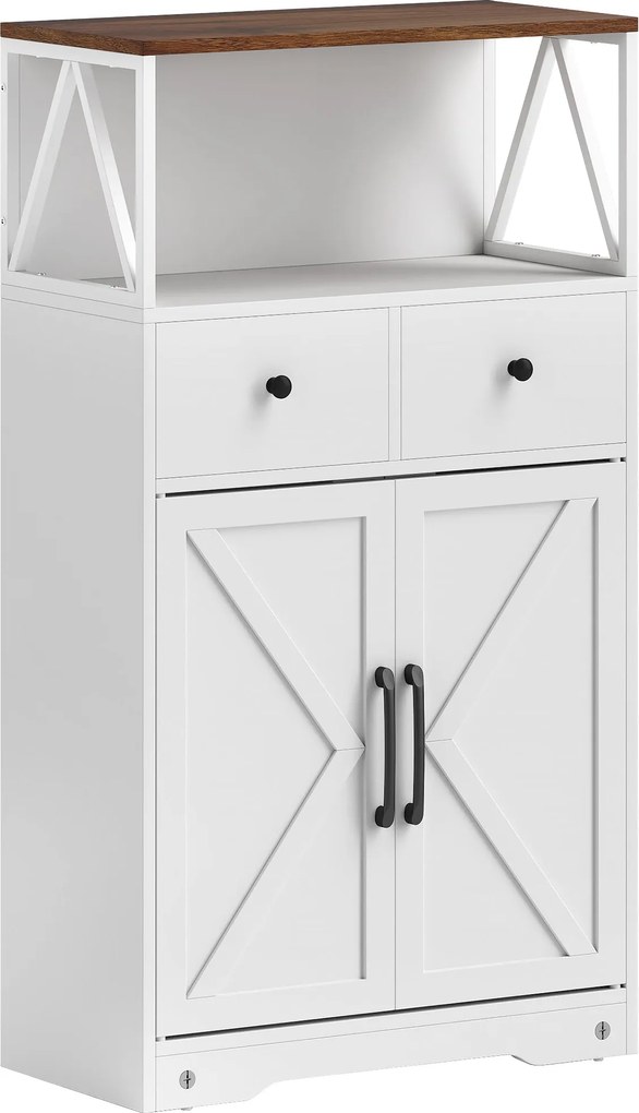 HOMCOM Nappali Szekrény Többcélú Konyhai Szekrény Polcokkal és Fiókokkal, 60x31x108 cm, Fehér | Aosom