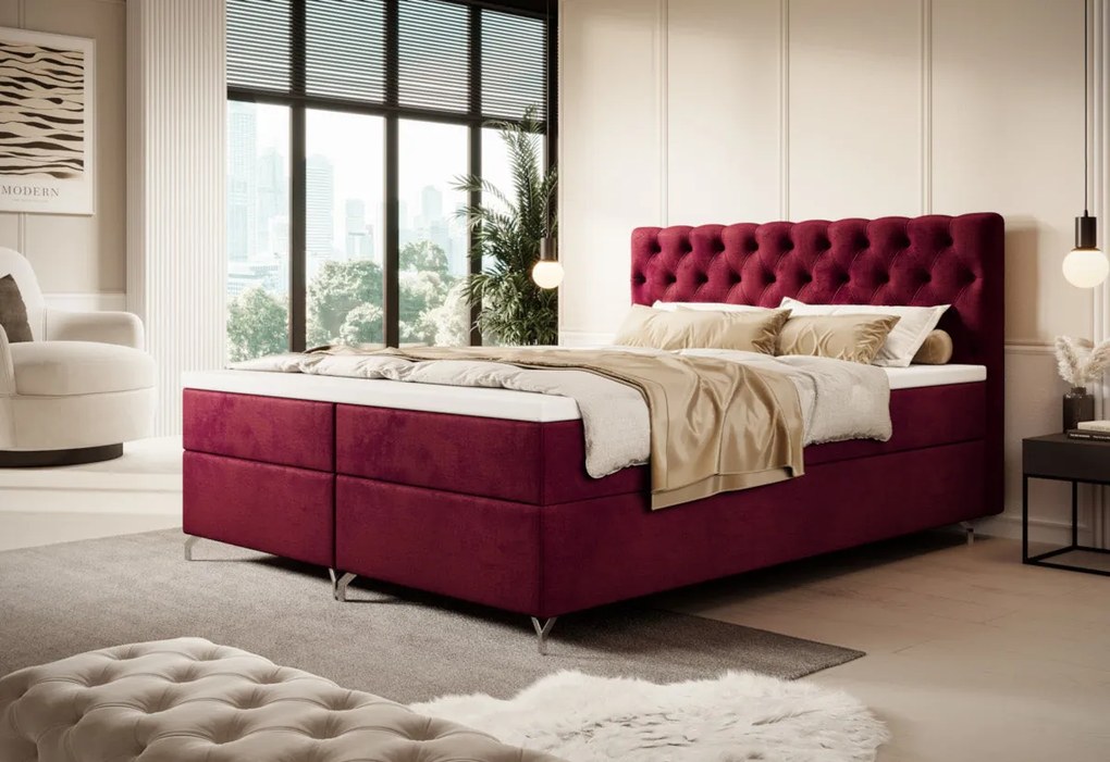 FESTER 2 kárpitozott boxspring ágy - szürke / 180x200