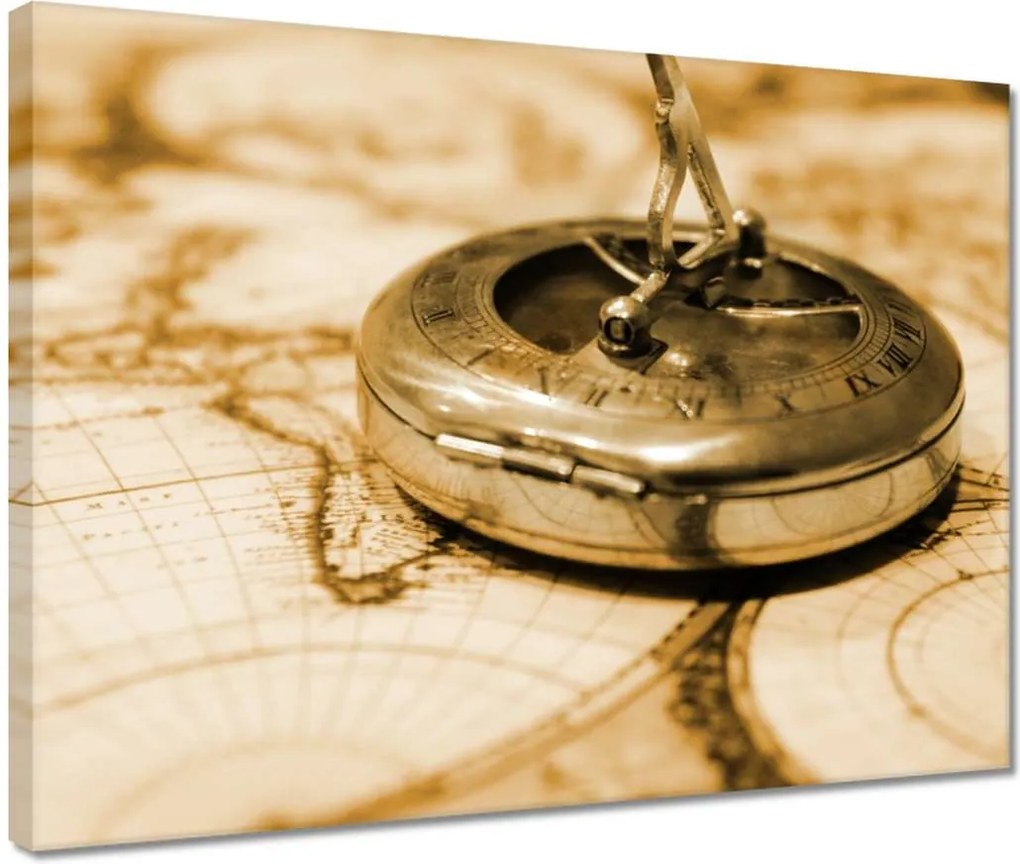 Vászonkép 40x30 Iránytű a térképen
