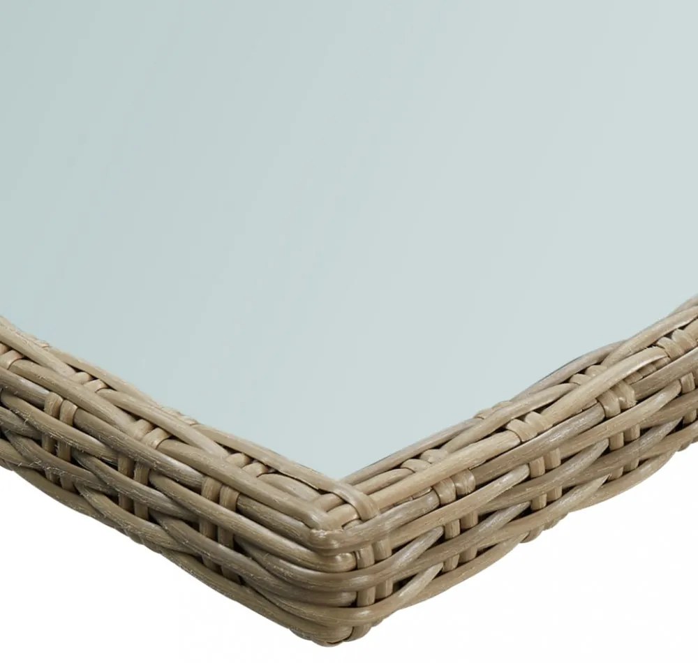 barna üveg és polyrattan kerti étkezőasztal 200 x 100 x 74 cm