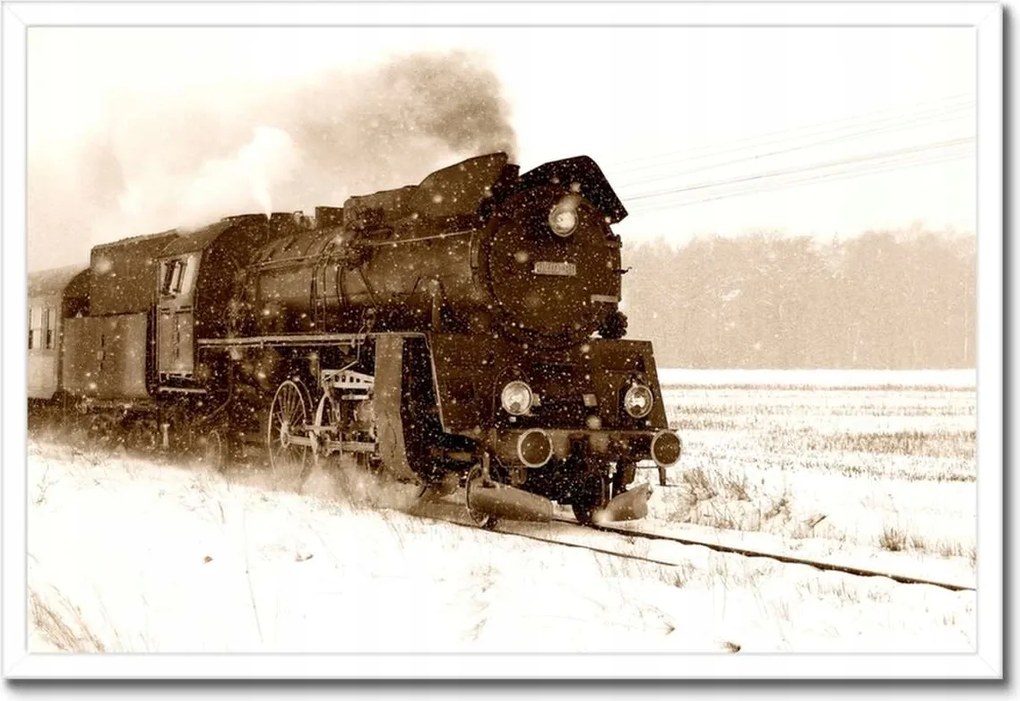 Poszterek keretben 60x40 Gőzmozdony Ol4959 a hóviharban