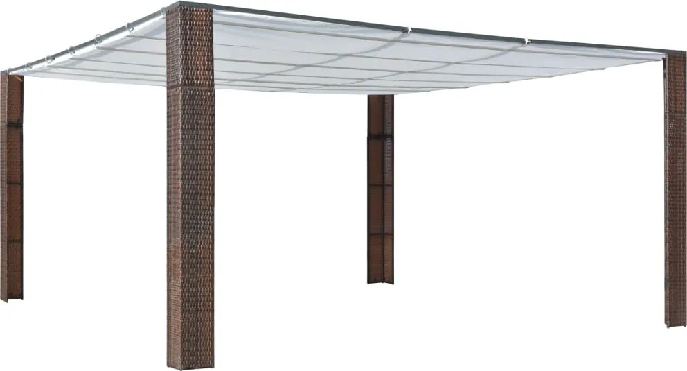 vidaXL barna és krémszínű polyrattan pavilon tetővel 400x400x200 cm