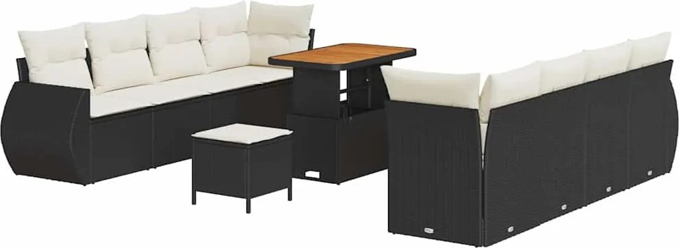 vidaXL Kerti Kanapé Szett tárolóval 11 pcs Fekete Poli rattan