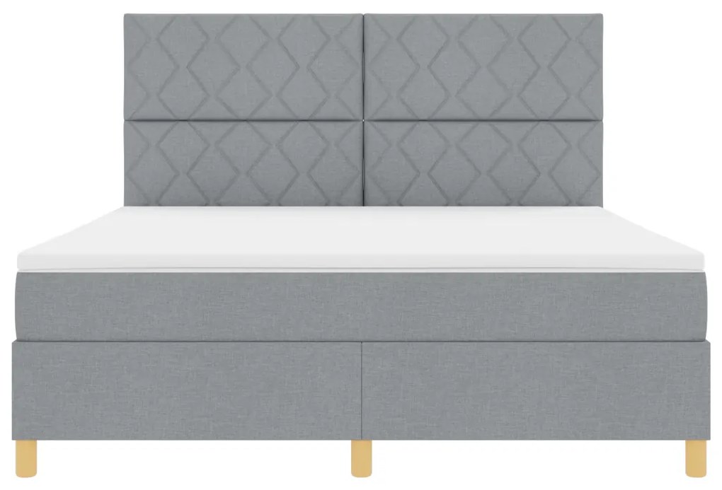 Boxspring ágy matraccal, világosszürke, szuper king, szövet