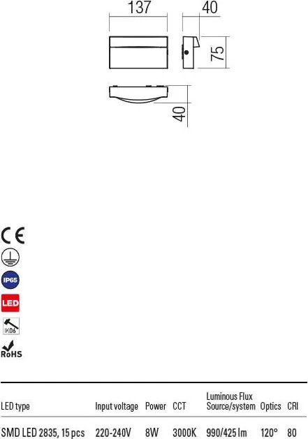 REDO 90427 POLIFEMO Modern Kültéri Fali Lámpa LED IP65