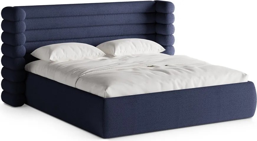 Kék kárpitozott ágyneműtartós franciaágy ágyráccsal 200x200 cm Mount – Micadoni