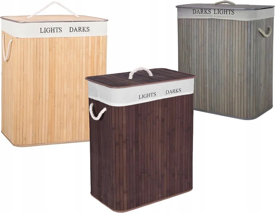 Bambusz szennyestartó kosár 2 rekeszes rendszerező szabadon álló tartály fedél