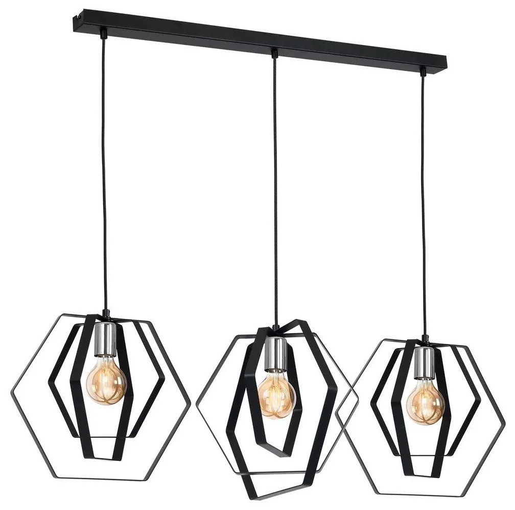 Csillár zsinóron HEXAGON 3xE27/60W/230V fekete/króm