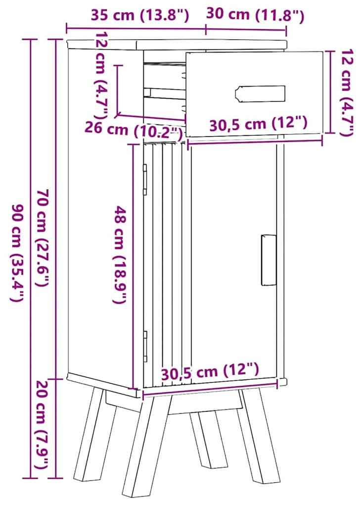 Fürdőszoba Székény Olden Barna 35 x 30 x 90 cm Tömör fenyőfa