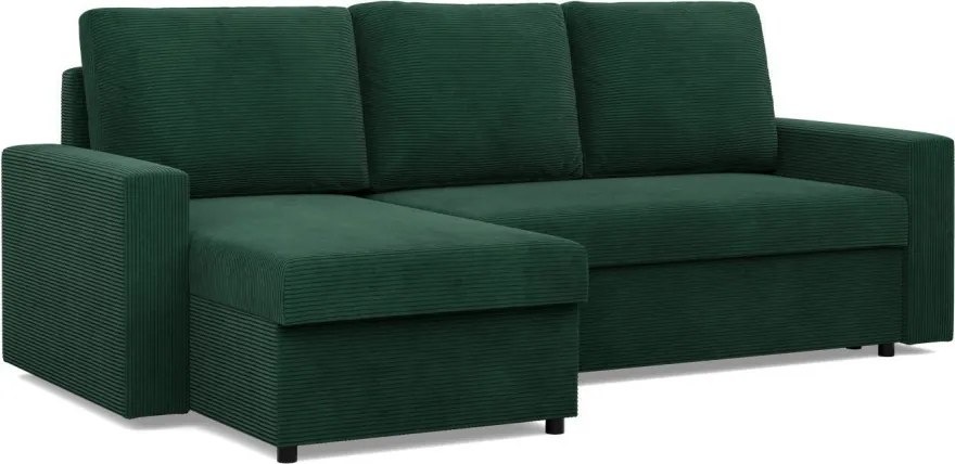 Zeus sarokkanapé, 2 ágyneműtartóval, egyenes kartámasz, kordbársony, univerzális oldal, bonell töltet, zöld