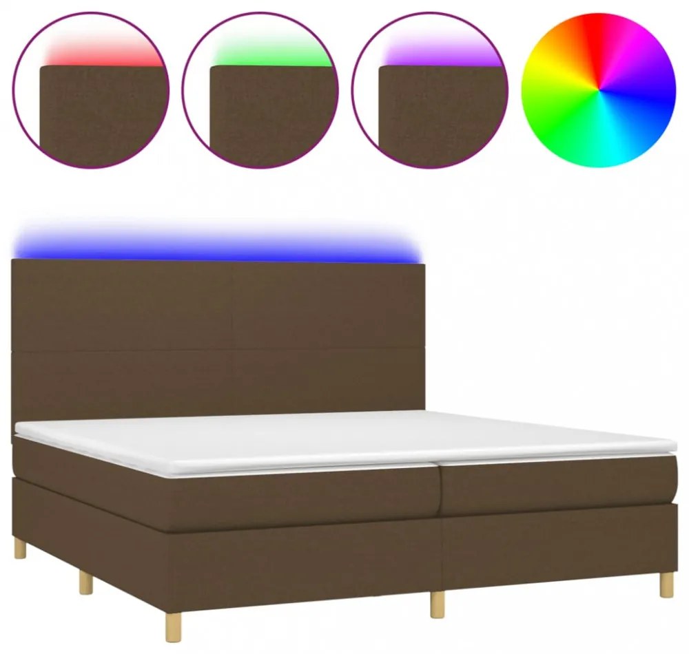 barna szövet rugós és LED-es ágy matraccal 200x200 cm