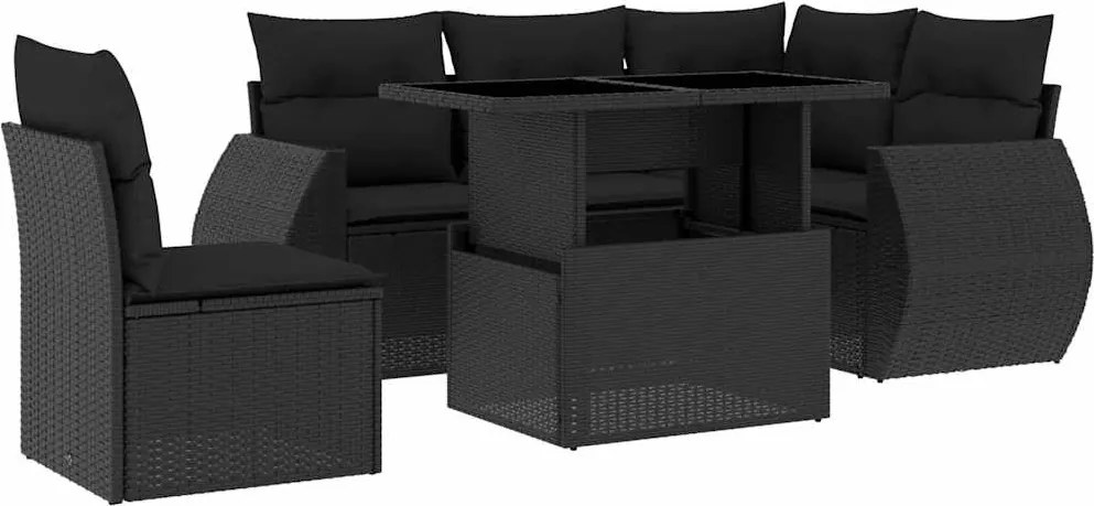 vidaXL 6 részes fekete polyrattan kerti ülőgarnitúra párnákkal