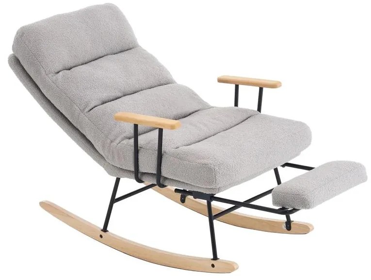 Hintaszék fa lábakkal, plüss szövettel, 4 fokozatban állítható háttámlával,  Szürke színben