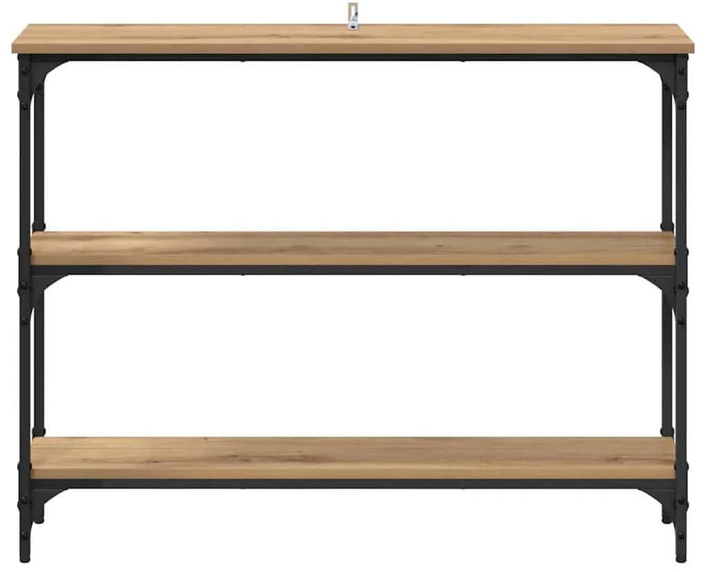 Konzolasztal polcokkal kézműves tölgy 100 x 22.5 x 75 cm
