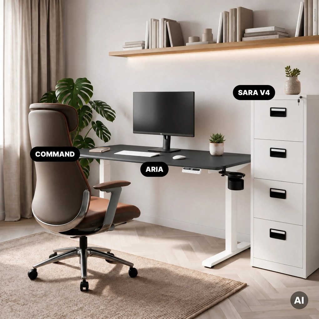 Elektromos, állítható magasságú, ergonomikus, fehér-antracit íróasztal,1400x700 mm: ARIA