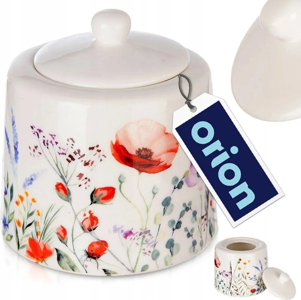 Cukrászda Cukortartó Porcelán Fehér Dekoratív Pipacs Orion 320 ml