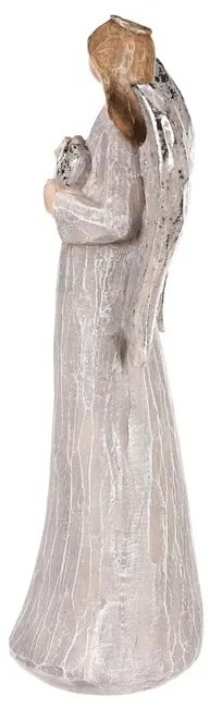 Dekoráció Angyal ezüst szárnyakkal és szívvel,lyresin után, szürke