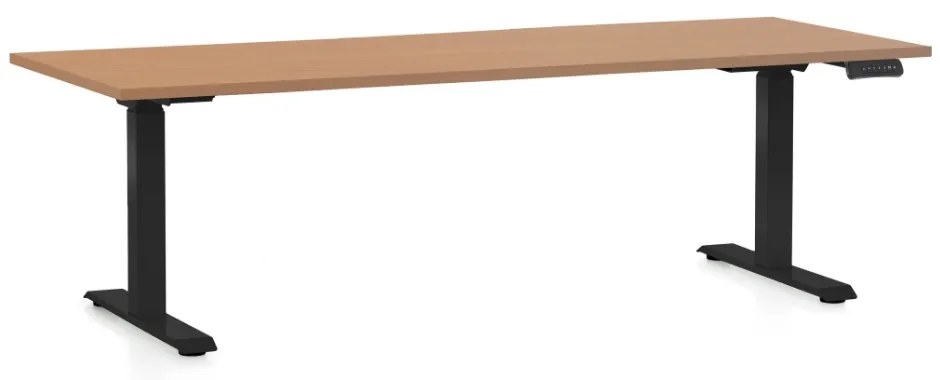 Állítható magasságú asztal OfficeTech D, 200 x 80 cm, fekete alap, bükkfa