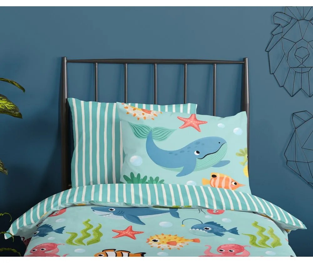 Kék egyszemélyes pamut gyerek ágyneműhuzat 140x200 cm Ocean – Good Morning