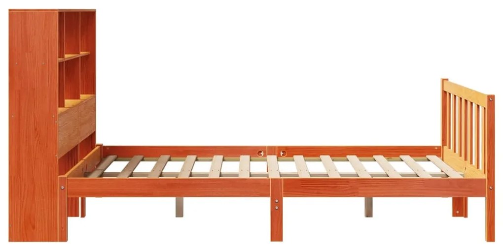 barna tömör fenyőfa könyvespolcos ágy matrac nélkül 120 x 190cm